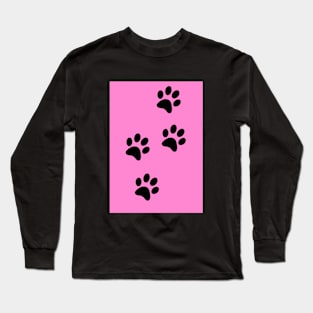 Black Paw-prints on a Pink surface Long Sleeve T-Shirt